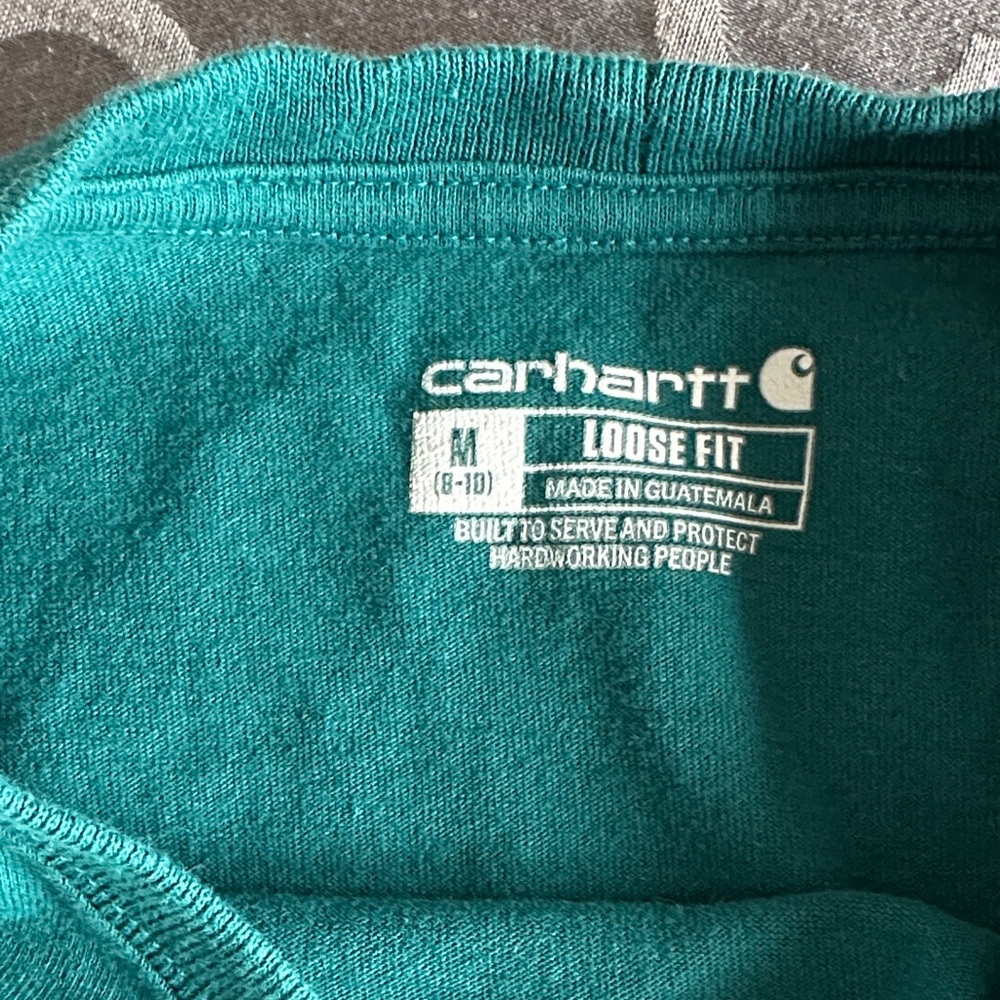 Carhartt Teal Long Sleeve with Pink Sleeve Logo - Picture 2 of 3